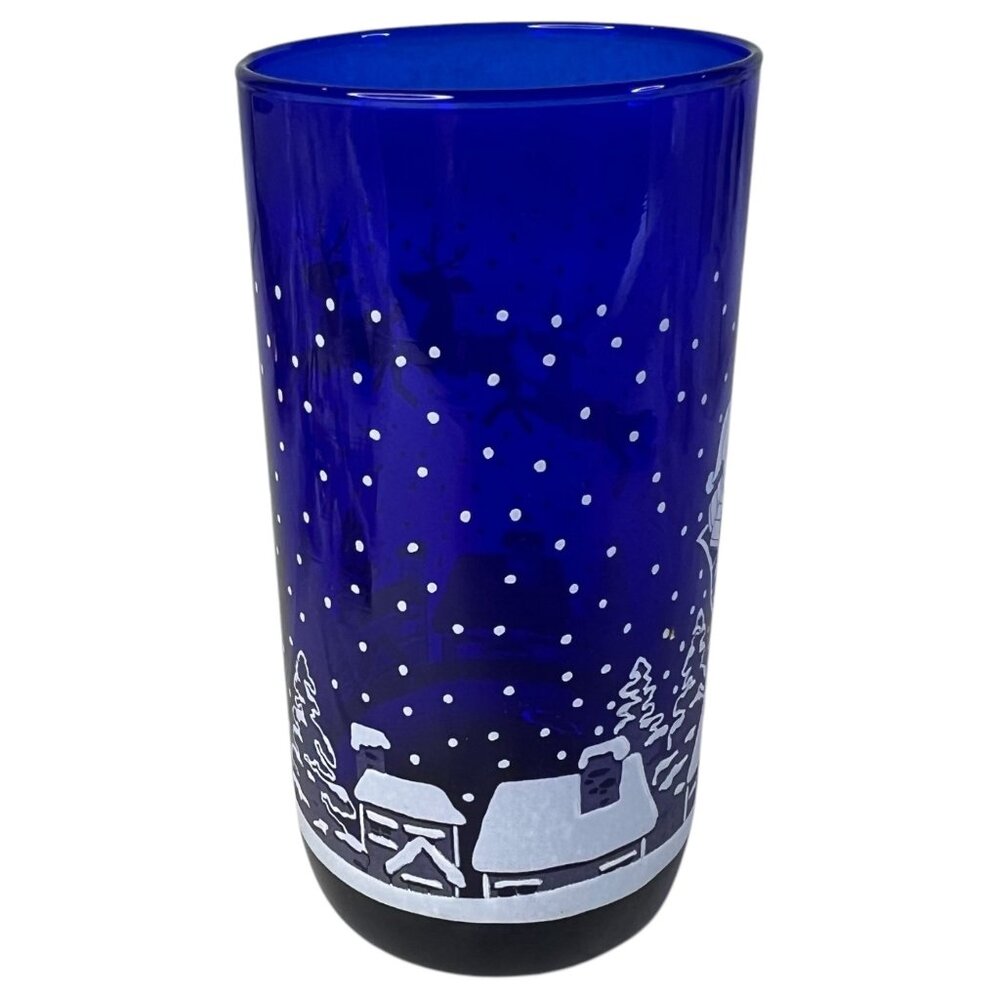 Vintage Cobalt Blue Christmas Glass Santa Claus Sleigh & Reindeer 5 3/4” Tall - Picture 3 of 7